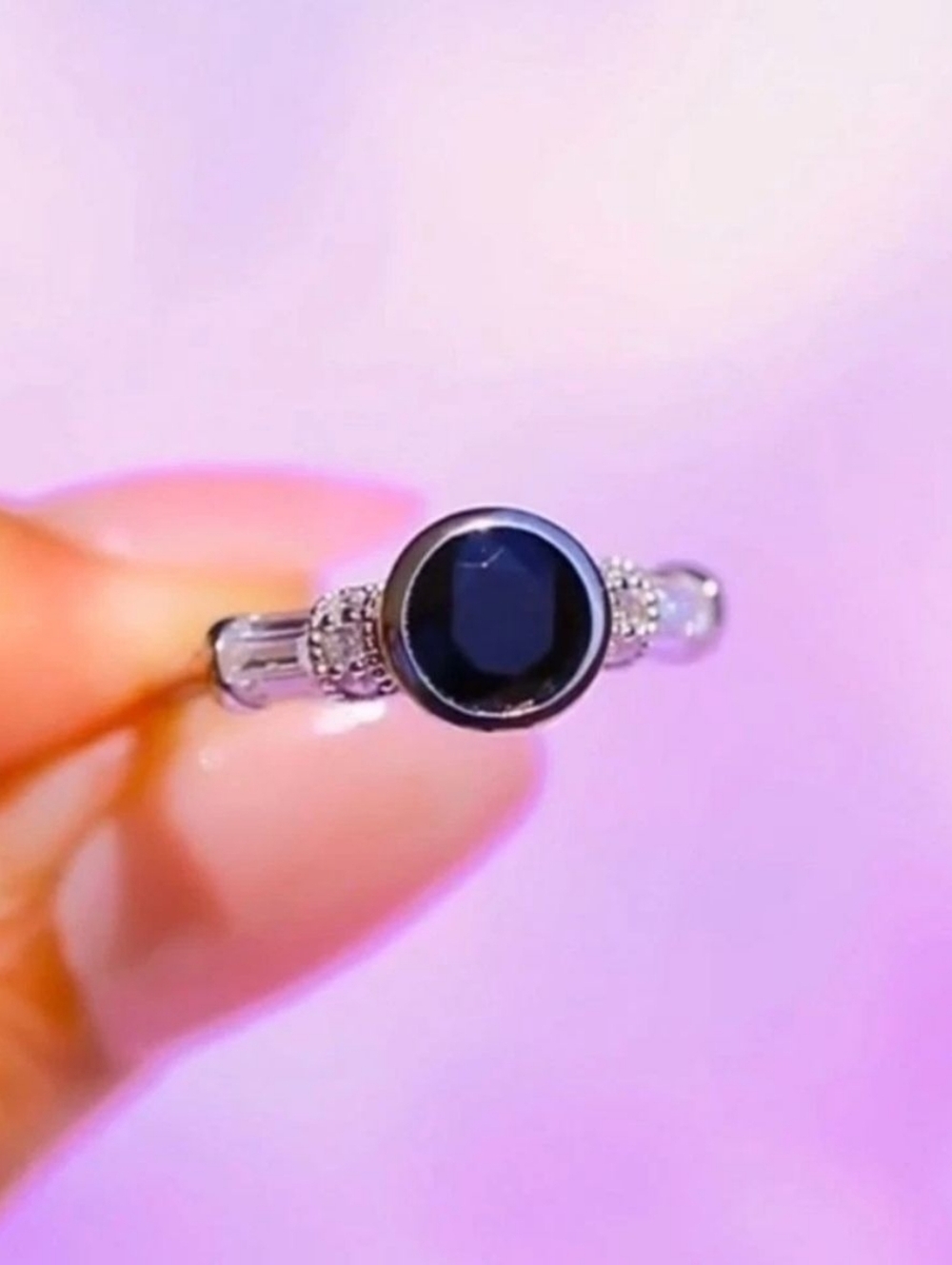 Sterling Silver Black Crystal Ring By Oomiay